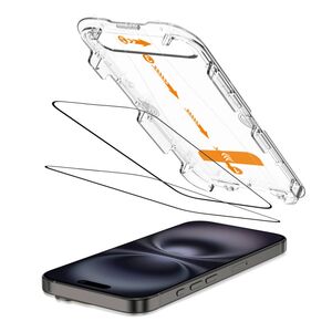 Set 2 x Folie din Sticla pentru iPhone 16 Pro, Easy-App cu aplicator, instalare usoara si automata, Dust-Free, 3D, 9H, full cover, full glue, margini negre