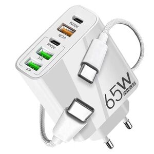 Set Incarcator priza 65W Fast Charge cu 5 porturi VPower, 3 x USB 3.0 QC 3.0,, 2 x USB Type C PD 20W, compatibil telefoane si tablete + cablu incarcare USB Type-C la USB Type-C 1m, alb
