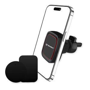 Suport Auto Magnetic pentru Grila de Ventilatie cu Placute Metalice - Techsuit MagGrip (S5) - Negru / Rosu