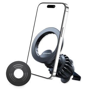 Suport Grila Ventilatie pentru Telefon, Magnet N52, Compatibil MagSafe + 2 Inele Metalice - Techsuit AirFix (S1) - Negru