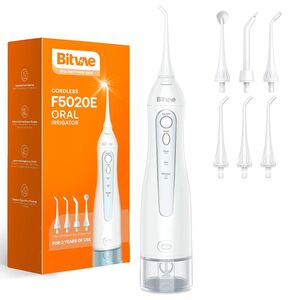 Irigator Bucal Bitvae FE50 cu 7 Duze, 3 Moduri de curatare, Rezervor 300ml, Presiune Reglabila, Autonomie 30 Zile, IPX7, Portabil si Reincarcabil – Igiena Orala Completa - alb