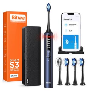 Periuta de dinti Electrica Bitvae Smart V3S-Ultrasonic cu Motor 40.000 RPM, 4 Capete Incluse, 180 Zile Autonomie, Presiune Senzor, Aplicație Smart 3D Teeth Tracking, 5 Moduri & 3 Intensități, Carcasa Calatorie, acumulator reincarcabil USB-C - albastru inc