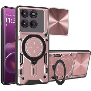 Husa pentru  Motorola Edge 60 Pro cu protecție pentru cameră și suport magnetic integrat Ring Shockproof, Rose Gold