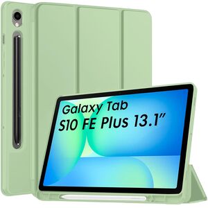 Husa pentru  Samsung Galaxy Tab S10 FE+ Plus 13.1 inch Soft Shell cu functie wake-up/sleep si compartiment pentru stylus, tip stand - Verde deschis