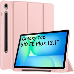 Husa pentru  Samsung Galaxy Tab S10 FE+ Plus 13.1 inch Soft Shell cu functie wake-up/sleep si compartiment pentru stylus, tip stand - Roz