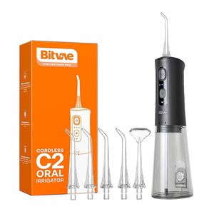 Irigator bucal portabil Bitvae CII 260 ml, 3 Moduri de Curatare, 6 Duze, Presiune Reglabila, Autonomie 30 Zile, IPX7, acumulator reincarcabil USB, Gingi Sanatoase și Igiena completa - negru