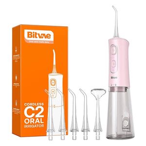 Irigator bucal portabil Bitvae CII 260 ml, 3 Moduri de Curatare, 6 Duze, Presiune Reglabila, Autonomie 30 Zile, IPX7, acumulator reincarcabil USB, Gingi Sanatoase și Igiena completa - roz
