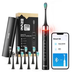 Periuta de dinti Electrica Bitvae S-Smart UltraSonic Power, Senzor Presiune, 9 Niveluri Intensitate, 8 Rezerve, 5 Moduri, Autonomie 100 Zile, acumulator reincarcabil, IPX7, Smart App - negru