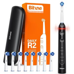 Periuta de dinti Electrica Rotativa Bitvae RS Power Clean – cu 8 Capete de inlocuire, Senzor Presiune, 5 Moduri, Smart Timer, Autonomie 30 Zile, Carcasa Inclusa, IPX7, acumulator reincarcabil - negru