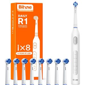 Periuta de dinti electrica rotativa Bitvae R-Sonic, 8 Capete de schimb, Smart Timer, 5 moduri, 40,000 pulsatii / min – Curatare profesionala, autonomie extinsa, IPX7, baterie reincarcabila USB, igiena orala completa - alb
