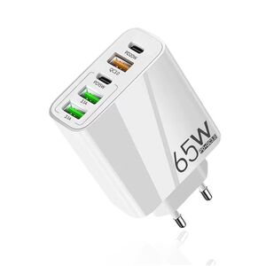 Incarcator de priza Smart 5 în 1 GaN Universal Super Charger – 65W, Compact, 2 x Type-C PD + 3 x USB, Fast Charging, compatibil Samsung, iPhone, Xiaomi, Motorola, Oppo, Honor - alb