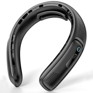 Ventilator Portabil pentru gat cu Suport Siliconic, 3 Viteze, 4 Fluxuri de Aer, Display LED, 4000 mAh, reincarcabil USB-C - Negru