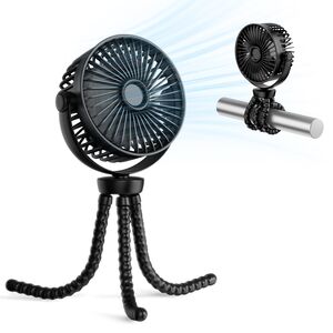 Ventilator Premium cu prindere multifunctionala prin tripod – 360° Reglabil, Silențios , cu 4 Viteze și acumulator reincarcabil 4000mAh - Racorire rapida - negru