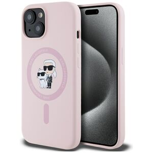 Husa Karl Lagerfeld pentru iPhone 15 Silicone MagSafe, Karl&Choupette, roz