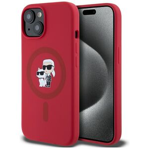 Husa Karl Lagerfeld pentru iPhone 15 Silicone MagSafe, Karl&Choupette, rosu