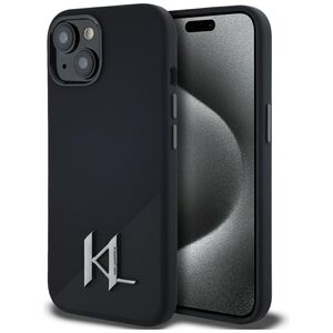 Husa Karl Lagerfeld pentru iPhone 15 Silicone MagSafe, Shadow Metal Initial, negru