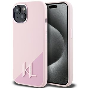 Husa Karl Lagerfeld pentru iPhone 15 Silicone MagSafe, Shadow Metal Initial, roz