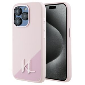 Husa Karl Lagerfeld pentru iPhone 15 Pro Max Silicone MagSafe, Shadow Metal Initial, roz