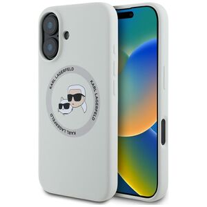 Husa Karl Lagerfeld pentru iPhone 16 Silicone MagSafe, Karl&Choupette Head, gri