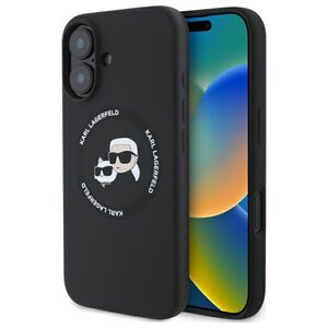 Husa Karl Lagerfeld pentru iPhone 16 Silicone MagSafe, Karl&Choupette Head - negru