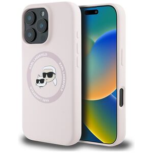 Husa Karl Lagerfeld pentru iPhone 16 Pro Max Silicone MagSafe, Karl&Choupette Head, roz