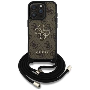 Husa pentru iPhone 16 Pro - Guess Hardcase 4G Big Logo with Cord Strap - Brown