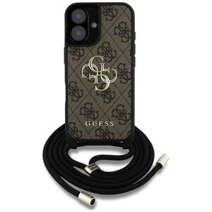 Husa pentru iPhone 16 - Guess Hardcase 4G Big Logo with Cord Strap - Brown