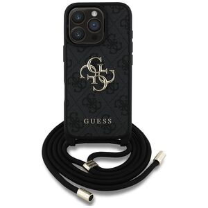 Husa pentru iPhone 16 Pro Max - Guess Hardcase 4G Big Logo with Cord Strap  - Black