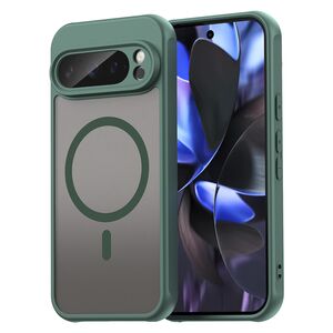 Husa pentru  Google Pixel 9 Pro cu protectie pentru lentile si MagSafe EasyCharge, Ghost Series Anti-ingalbenire, frosted - Verde
