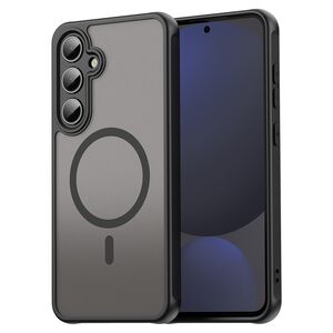 Husa pentru  Samsung Galaxy S24 FE cu protectie pentru lentile si MagSafe EasyCharge, Ghost Series Anti-ingalbenire, frosted - Negru