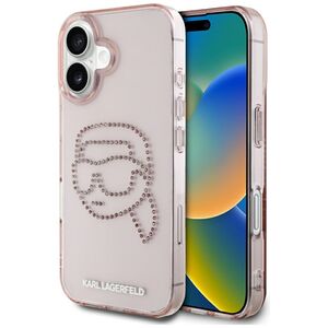 Husa pentru iPhone 16 - Karl Lagerfeld IML Rhinestones - Pink Karl Head
