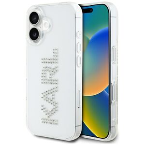 Husa pentru iPhone 16 - Karl Lagerfeld IML Rhinestones - Transparent Logo