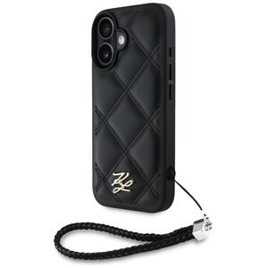 Husa pentru iPhone 16 - Karl Lagerfeld Quilted Initial Logo & Chain Strap - Black