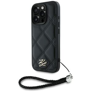 Husa pentru iPhone 16 Pro Max - Karl Lagerfeld Quilted Initial Logo & Chain Strap - Black