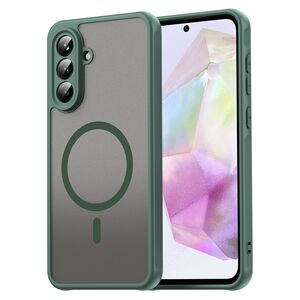 Husa pentru  Samsung Galaxy A56 cu protectie pentru lentile si MagSafe EasyCharge, Ghost Series Anti-ingalbenire, frosted - Verde