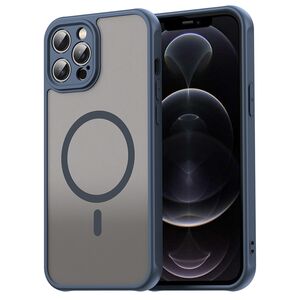 Husa pentru  iPhone 12 Pro Max cu protectie pentru lentile si MagSafe EasyCharge, Ghost Series Anti-ingalbenire, frosted - Albastru