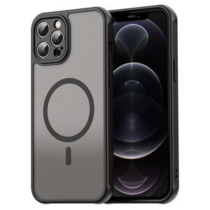 Husa pentru  iPhone 12 Pro Max cu protectie pentru lentile si MagSafe EasyCharge, Ghost Series Anti-ingalbenire, frosted - Negru