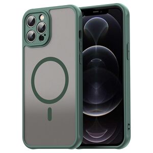 Husa pentru  iPhone 12 Pro Max cu protectie pentru lentile si MagSafe EasyCharge, Ghost Series Anti-ingalbenire, frosted - Verde