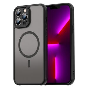 Husa pentru  iPhone 13 Pro Max cu protectie pentru lentile si MagSafe EasyCharge, Ghost Series Anti-ingalbenire, frosted - Negru