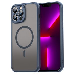 Husa pentru  iPhone 13 Pro cu protectie pentru lentile si MagSafe EasyCharge, Ghost Series Anti-ingalbenire, frosted - Albastru
