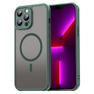 Husa pentru  iPhone 13 Pro cu protectie pentru lentile si MagSafe EasyCharge, Ghost Series Anti-ingalbenire, frosted - Verde