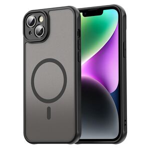 Husa pentru  iPhone 14 Plus cu protectie pentru lentile si MagSafe EasyCharge, Ghost Series Anti-ingalbenire, frosted - Negru