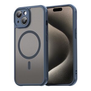 Husa pentru  iPhone 15 Plus cu protectie pentru lentile si MagSafe EasyCharge, Ghost Series Anti-ingalbenire, frosted - Albastru