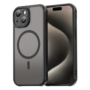 Husa pentru  iPhone 15 Plus cu protectie pentru lentile si MagSafe EasyCharge, Ghost Series Anti-ingalbenire, frosted - Negru