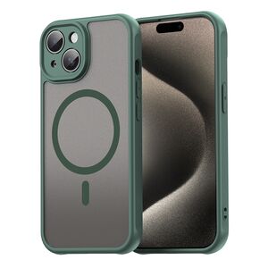 Husa pentru  iPhone 15 Plus cu protectie pentru lentile si MagSafe EasyCharge, Ghost Series Anti-ingalbenire, frosted - Verde