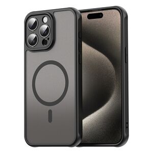 Husa pentru  iPhone 15 Pro Max cu protectie pentru lentile si MagSafe EasyCharge, Ghost Series Anti-ingalbenire, frosted - Negru