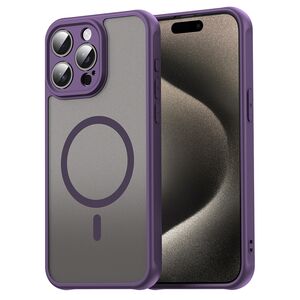 Husa pentru  iPhone 15 Pro cu protectie pentru lentile si MagSafe EasyCharge, Ghost Series Anti-ingalbenire, frosted - Mov