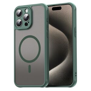 Husa pentru  iPhone 15 Pro cu protectie pentru lentile si MagSafe EasyCharge, Ghost Series Anti-ingalbenire, frosted - Verde
