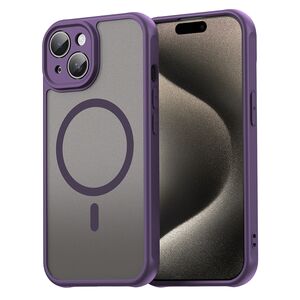 Husa pentru  iPhone 15 cu protectie pentru lentile si MagSafe EasyCharge, Ghost Series Anti-ingalbenire, frosted - Mov