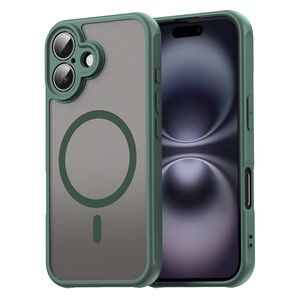 Husa pentru  iPhone 16 cu protectie pentru lentile si MagSafe EasyCharge, Ghost Series Anti-ingalbenire, frosted - Verde